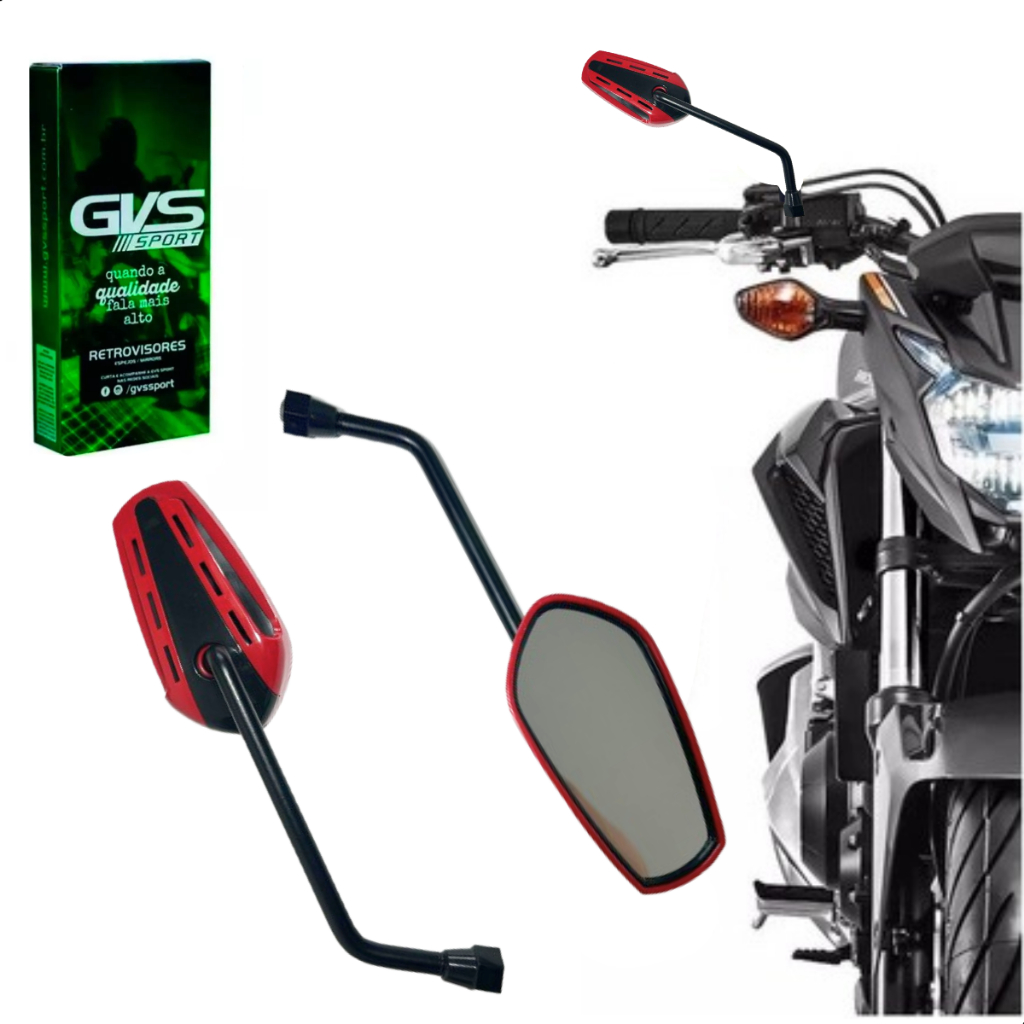 Retrovisor Modelo Gtx Vermelho Original Gvs Lente Plana Para Honda