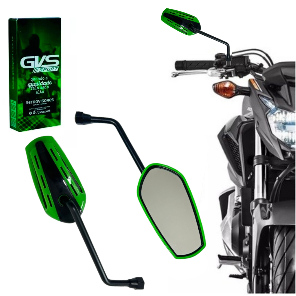 Retrovisor Modelo Gtx Verde Original Gvs Lente Plana Para Honda