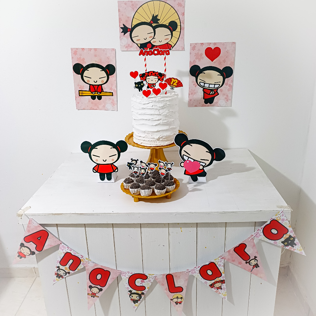 Kit Festa Pucca Personalizado Só Um Bolinho Festa em Casa Aniversário Infantil adulto Mesversário  lembrancinha