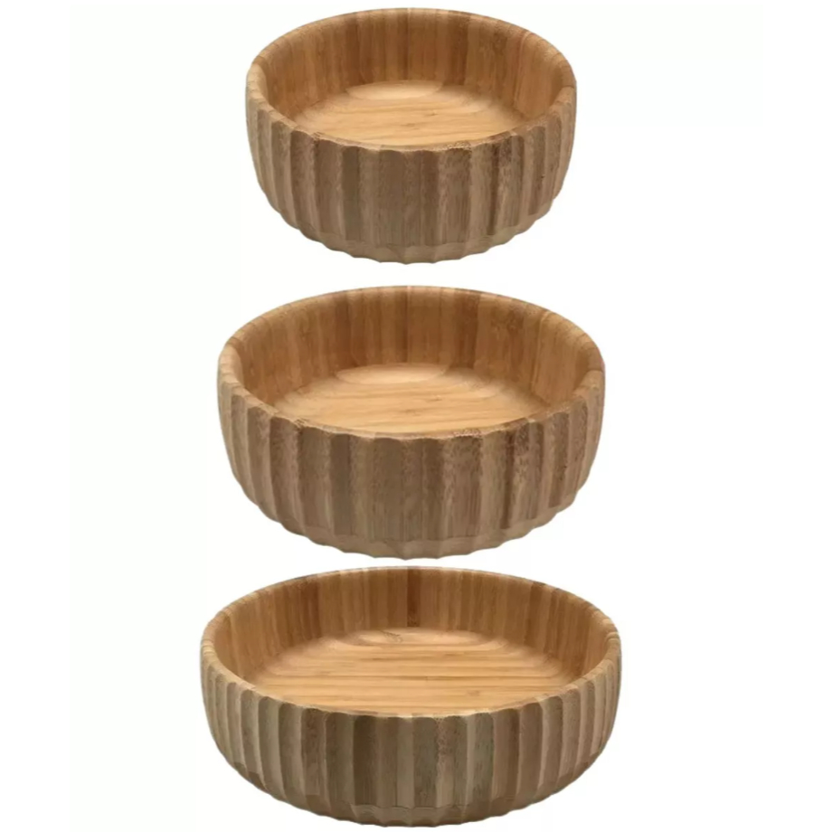 Bowl Canelado de Bambu Oikos - Kit com 3 pçs - Tigela, Saladeira, pote bambu