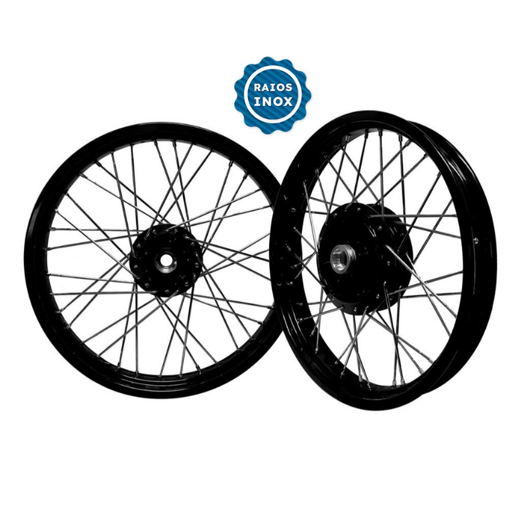 Par Roda Aro Preto Disco Cg Fan Titan 150 04/17 Raio Inox