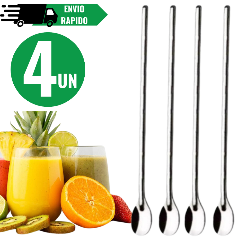 Kit Colher Bailarina Aço Inox 30cm Para Sucos e Drinks Colher de longo Alcance Para Jarras