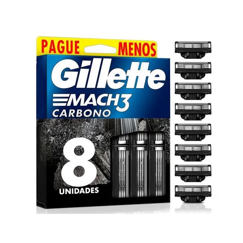 Gillette Mach3 Carbono Para Aparelho De Barbear 8 Unidades