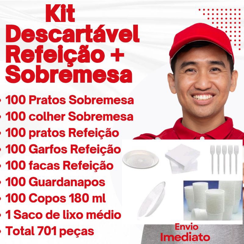 Kit Descartáveis Para Refeição + Sobremesa 701 Peças Pratos Garfos Facas Colher Guardanapos Copos em Oferta na Shopee