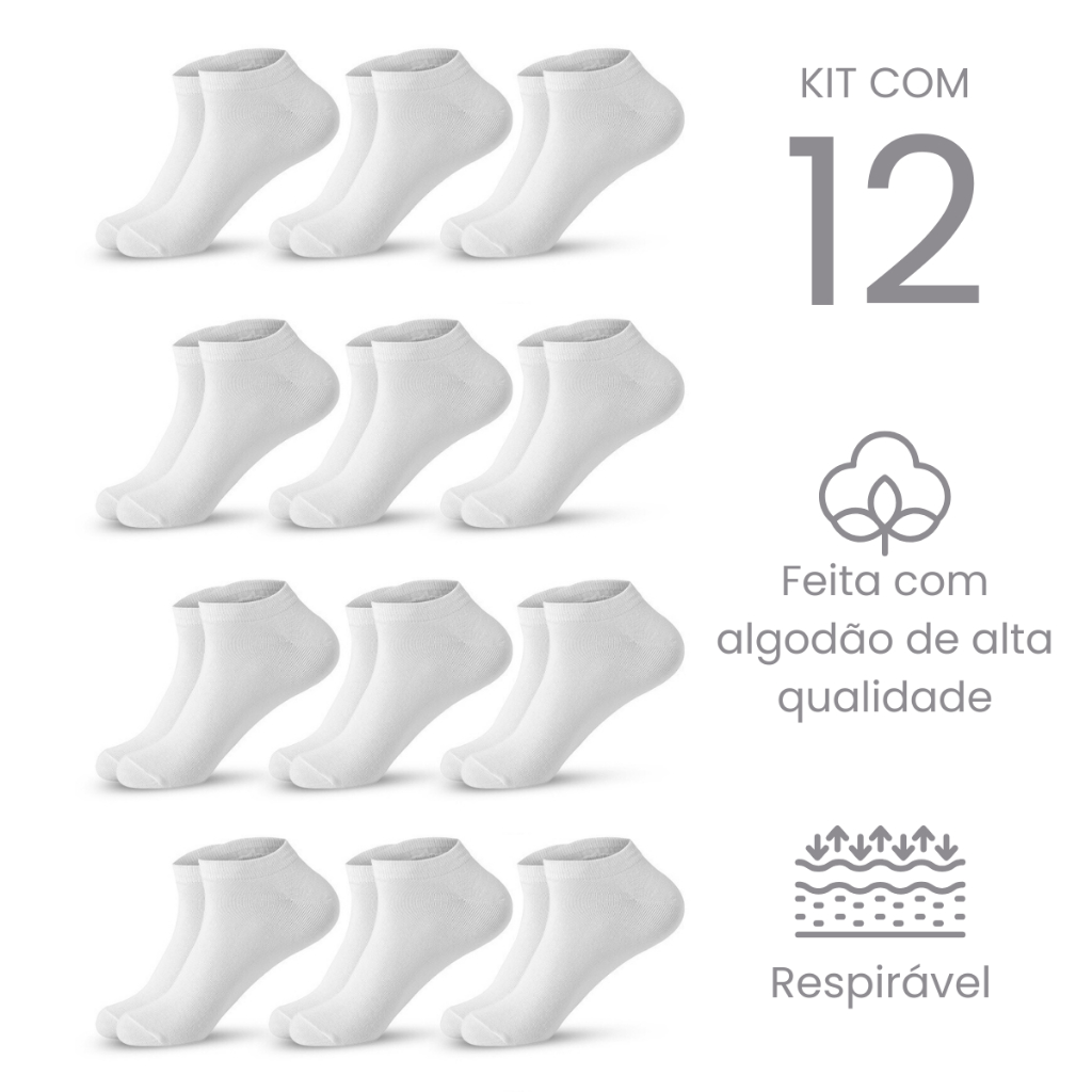 Kit com 12 Pares de Meia Soquete Unissex Meia Cano Curto em Oferta na Shopee