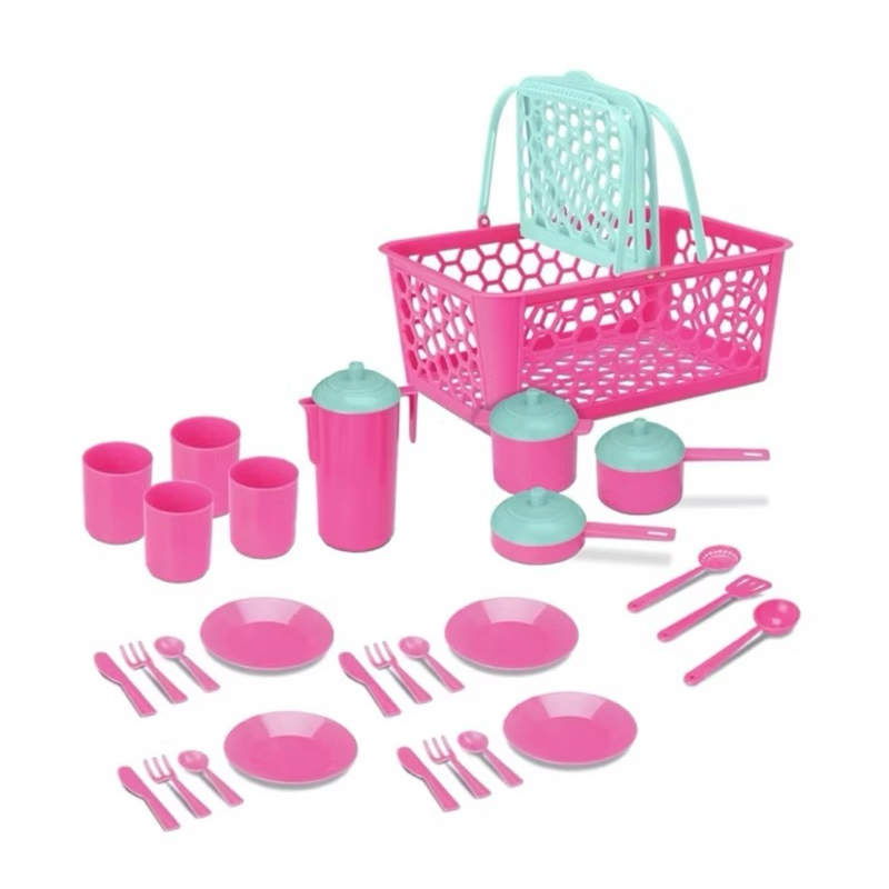 Cesta Leva Papinha 28 Peças Brincando de Casinha Kit Cozinha de Brinquedo Infantil Cardoso Panelinha Cardoso