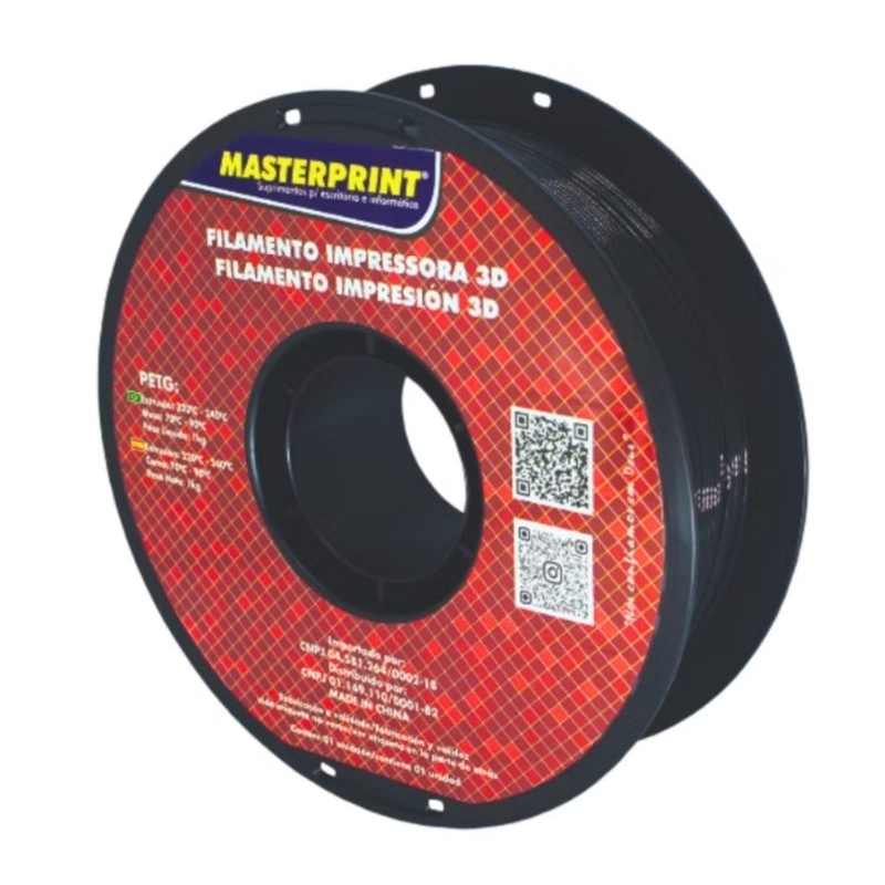 Filamento Impressora 3D Petg 1,75mm 1 kl MasterPrint Preto.