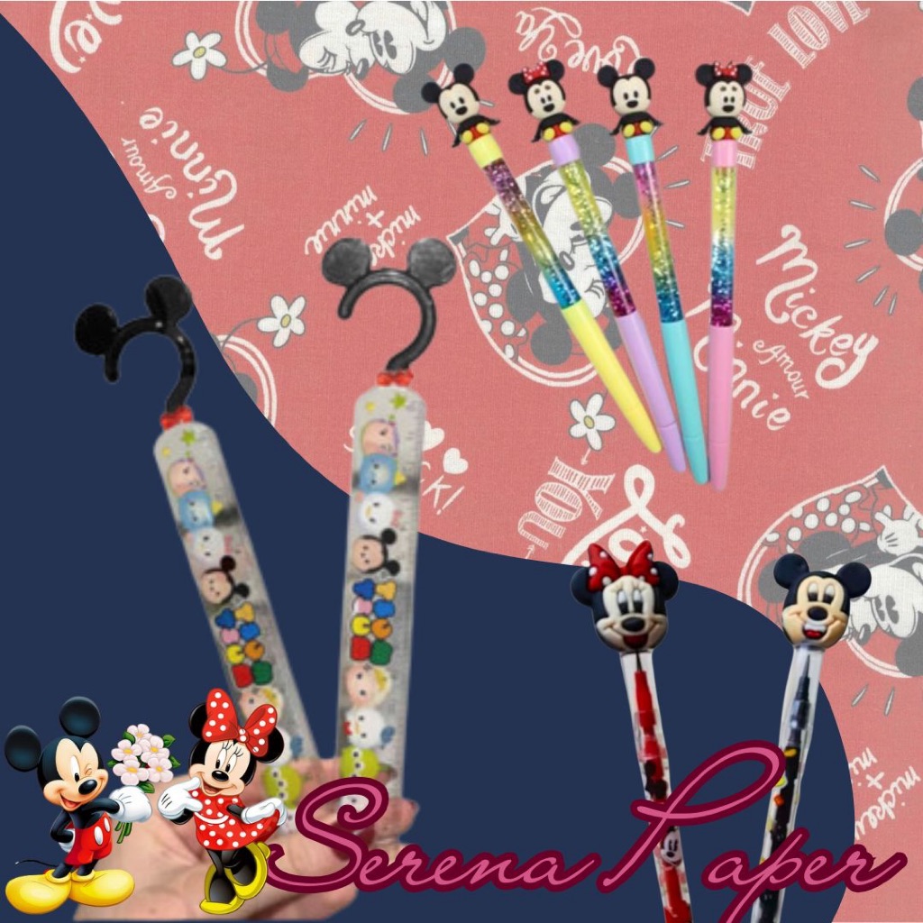 KIT MICKEY (1 RÉGUA + 1 CANETA DIVERTIDA COM ÁGUA E GLITTER + 1 LAPISEIRA TROCA PONTA) / KAWAII