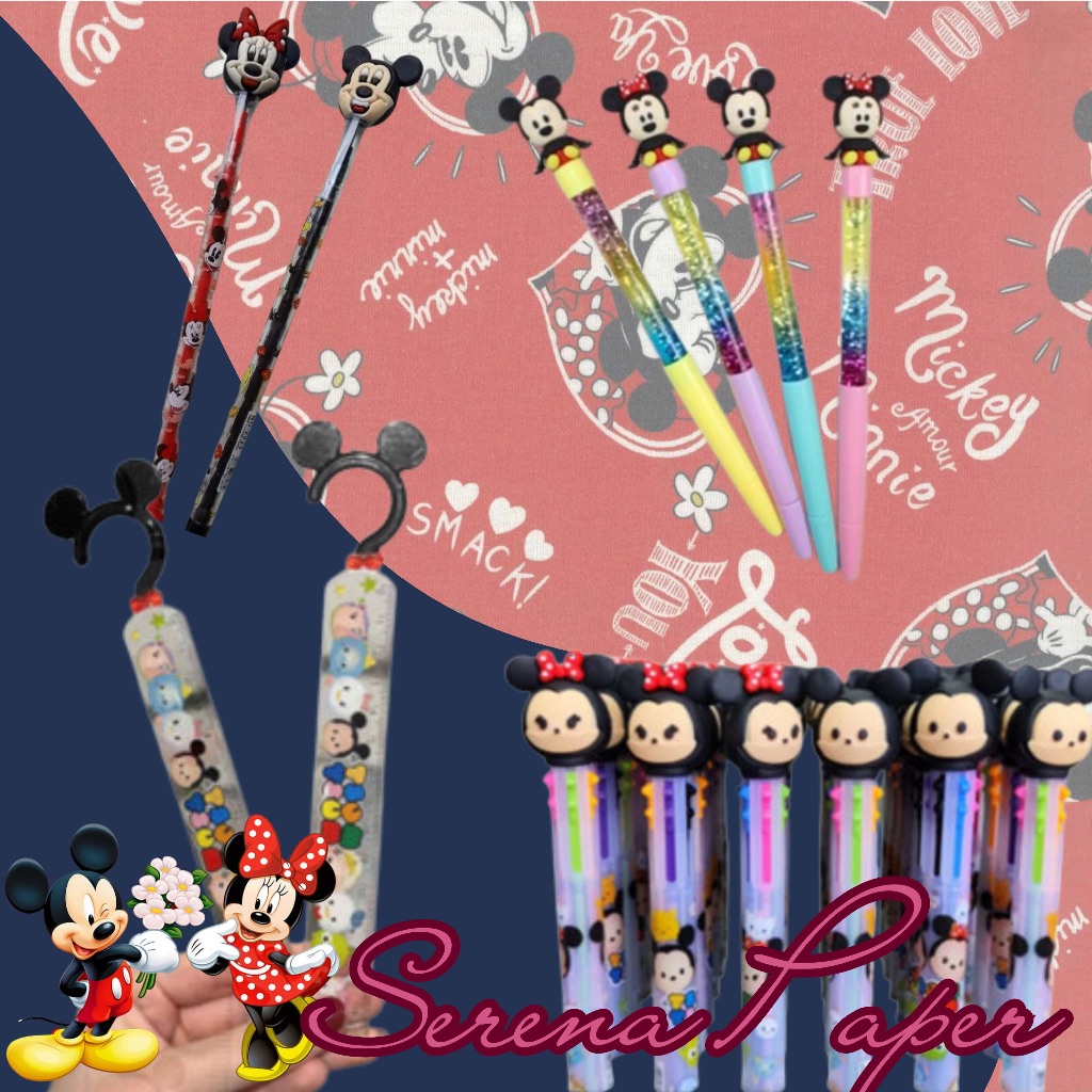 KIT MICKEY (1 RÉGUA + 1 CANETA DIVERTIDA COM ÁGUA E GLITTER + 1 LAPISEIRA TROCA PONTA + CANETA 4 CORES) / KAWAII