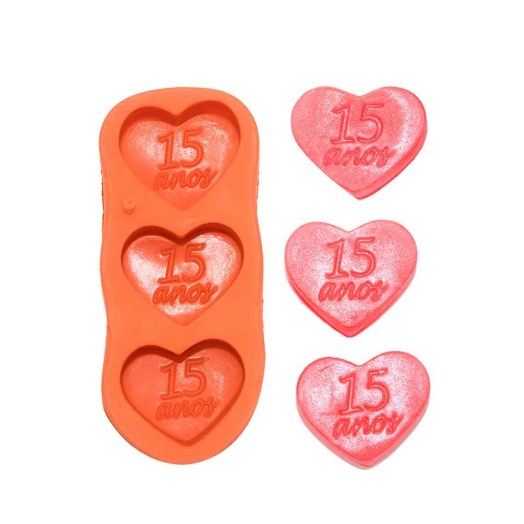 Forma Molde Silicone Sabonete Vela Biscuit Resina - Coração 15 Anos