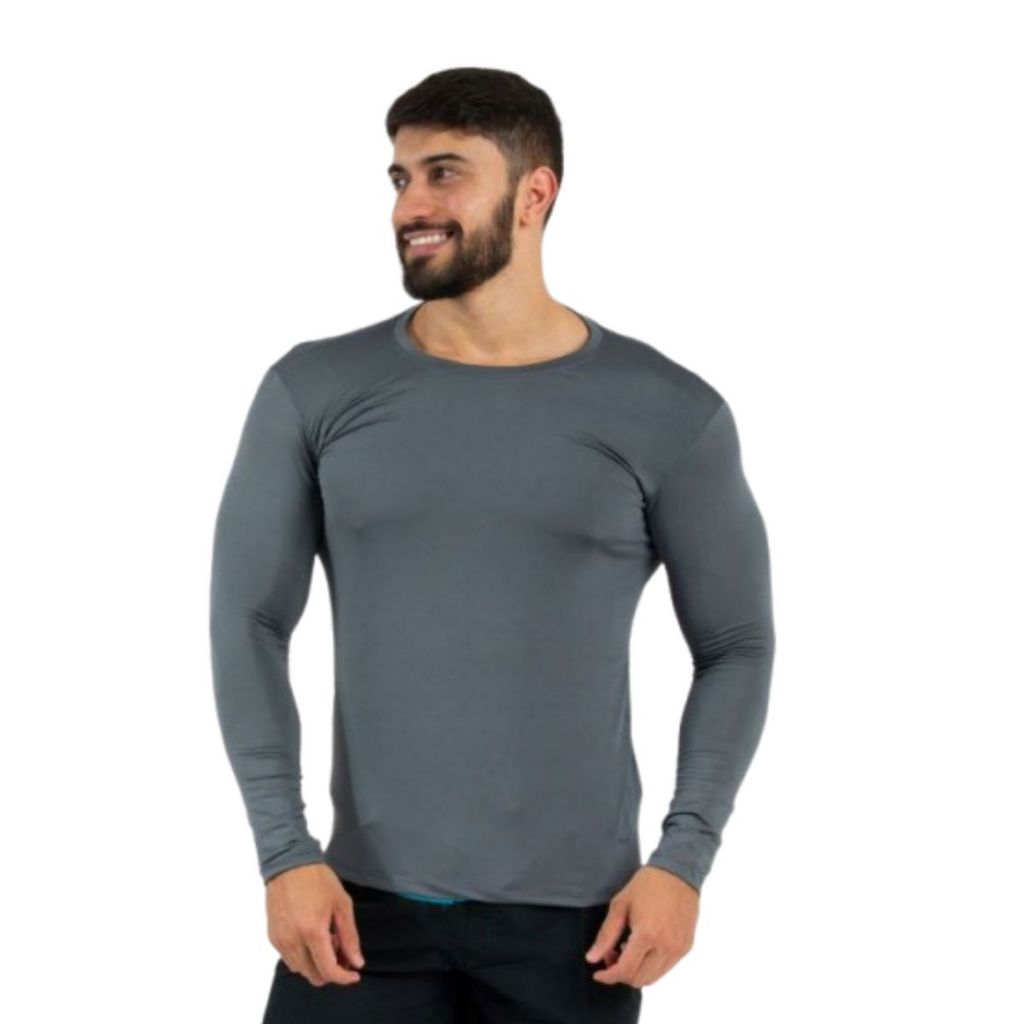 Camisa Térmica Proteção Uv 50+ Segunda Pele Camiseta Blusa Malha Fria Unissex Academia Manga Longa Promoção