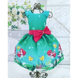 Vestido Menina Infantil Luxo Temático Ariel Laço Feito Busto Liso