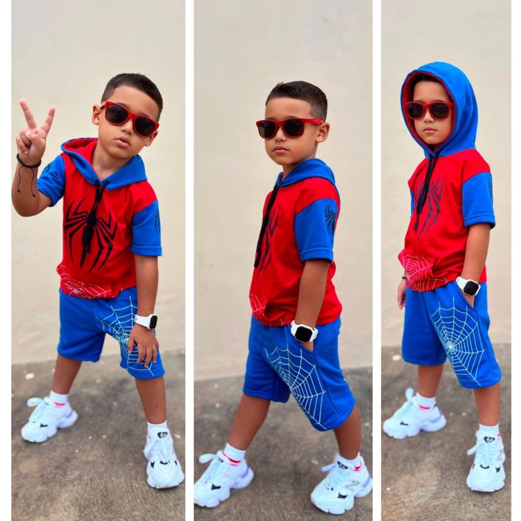 roupa infantil do homem aranha fantasia tematica bermuda e camiseta com capuz