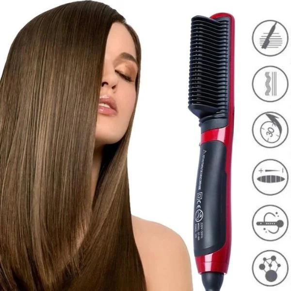 Escova De Cabelo Cerâmica Straightener Com Visor Led pente alisa