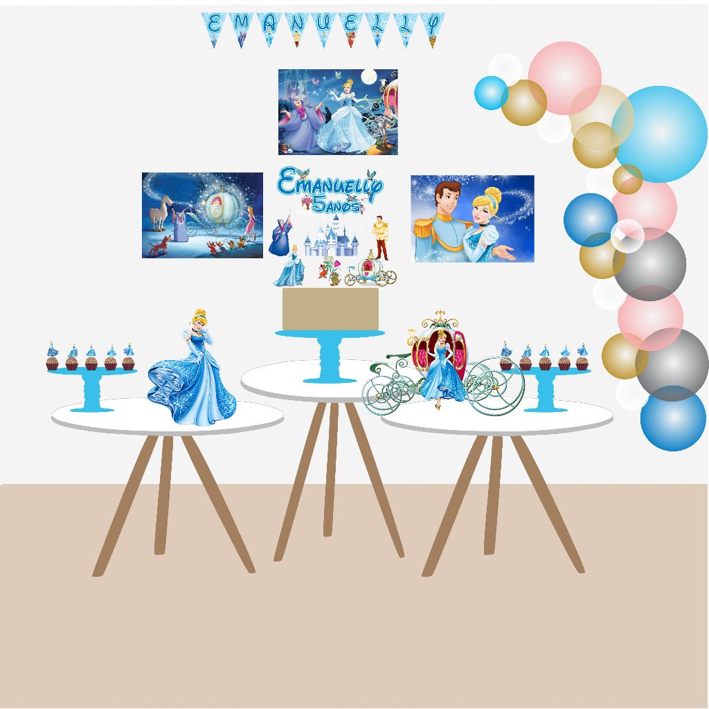 Kit Festa Cinderela Personalizado Só Um Bolinho Festa em Casa Aniversário Infantil adulto Mesversário  lembrancinha