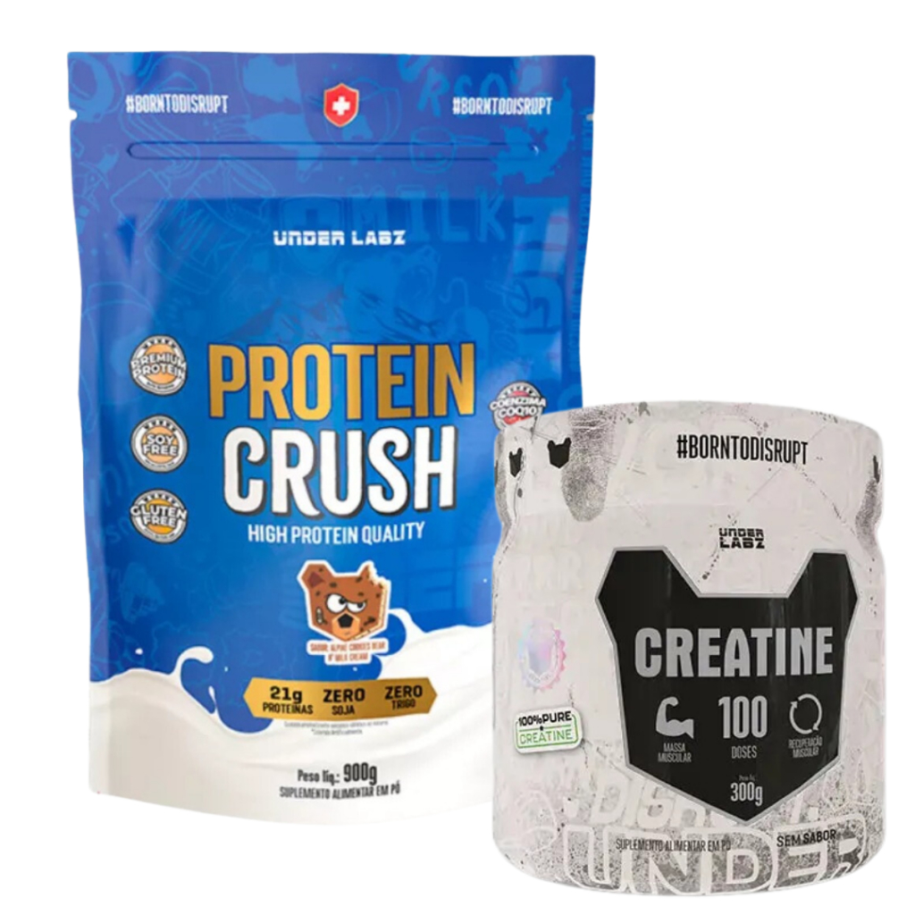 Kit Whey Crush 900g Refil + Creatina Monohidratada 300g Sem Sabor Under Labz