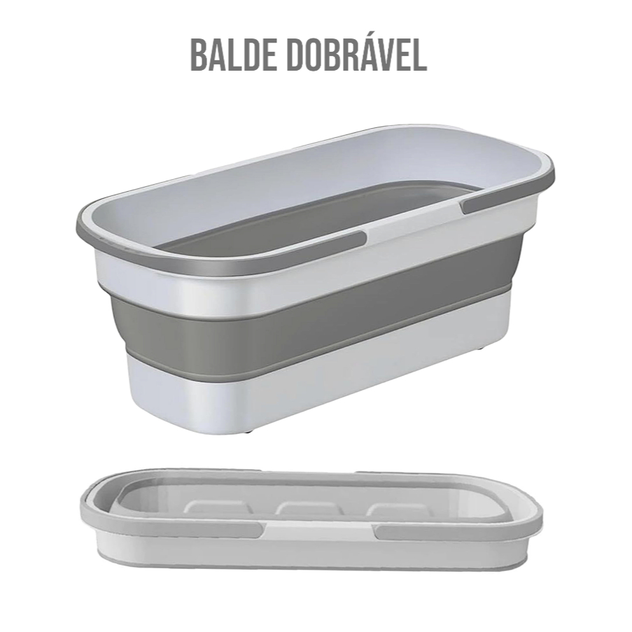 Balde de limpeza Dobrável Retrátil Retangular 2 alça Flexível Com 4 Rodinhas Silicone - 55 X 25CM