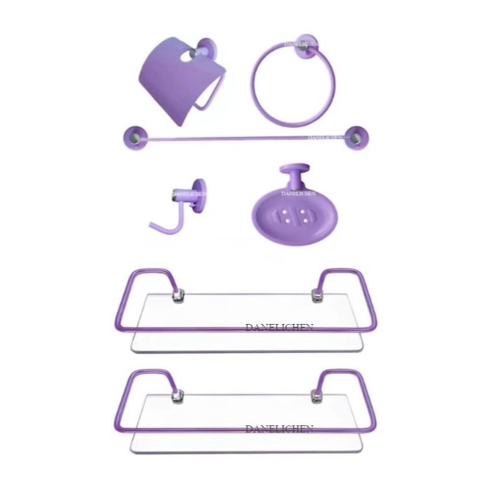 Acessórios P/ Banheiro Roxo Lilás Metal INOX Prateleira Vidro Saboneteira INOX