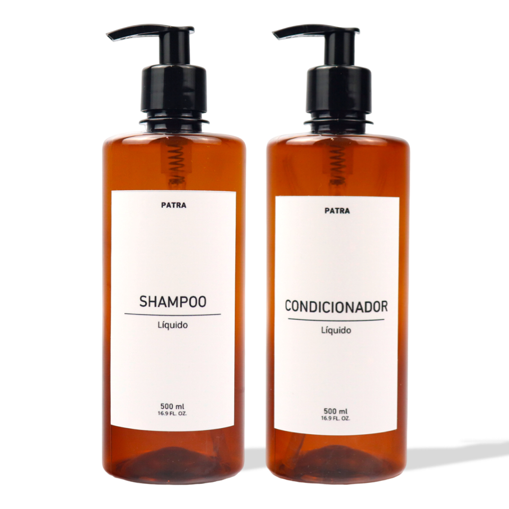 Frasco para shampoo e condicionador 500ml ambar kit 2pçs para banheiro