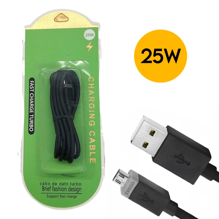 Cabo Carregador Turbo 25W 1 Metro Resistente V8 Micro Usb Ultra Rápido