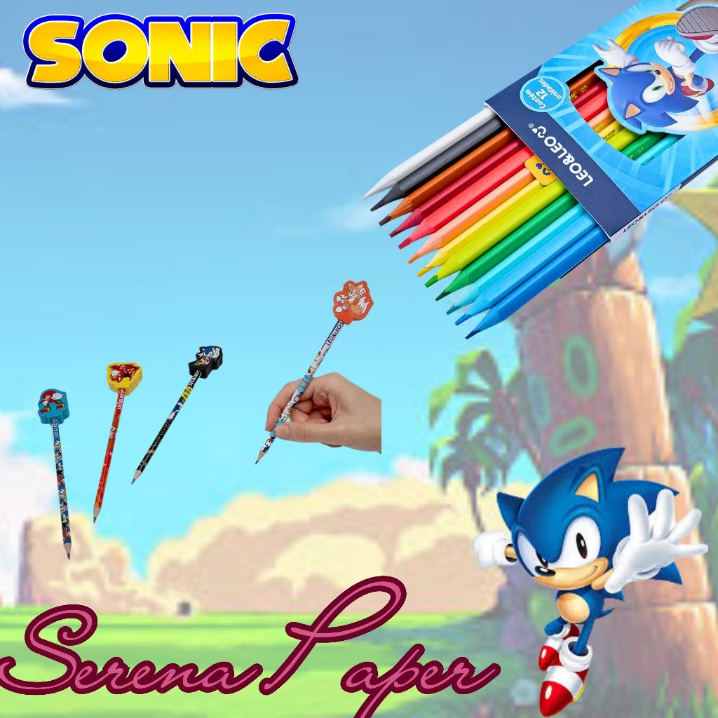 KIT SONIC (LAPIS GRAFITE COM BORRACHA + LAPIS DE COR) / SEGA / PAPELARIA FOFA KAWAII / ESCOLAR