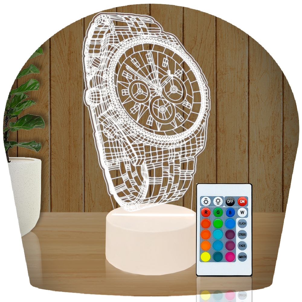 Luminária Led 3D Relógio Abajur | Presente Criativo Decoração
