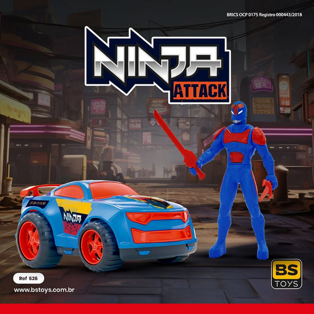 Boneco Brinquedo Ninja com Acessórios que Encaixam nas Mãos + 1 Carrinho com Adesivos - BS Toys