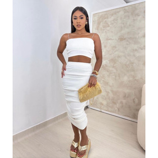 Conjunto feminino Cropd + Saia midi