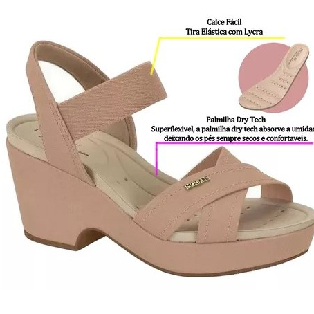 Sandália Feminina Modare Ultraconforto Anabela Plataforma Anatomica 7CM Altura Confortável