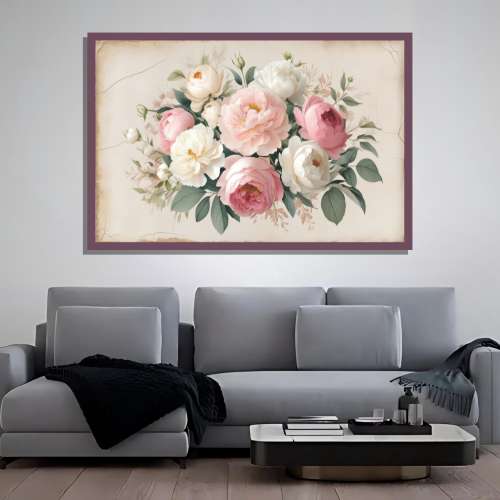 Quadro Buquê Vintage de Rosas e Peônias em Aquarela Elegante em Oferta na Shopee