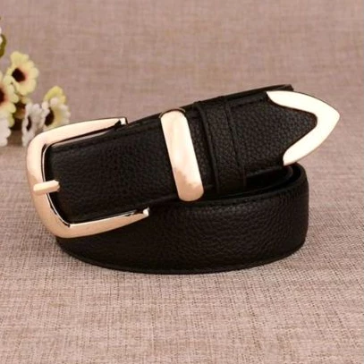 1Peca cinto 3cm litchi em relevo mode versatil fivela de metal para quotidiano com passando de couro3CM光面三件套带皮圈