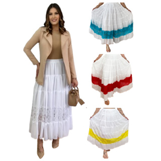 Saia Indiana Longa Estilo Boho Moda Hippie Chic Modelo Luxo em Oferta na Shopee