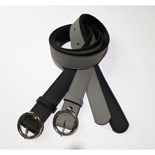 Kit 2 Cintos Femininos Costurados com Fivela Redonda – Preto e Cinza em Oferta na Shopee