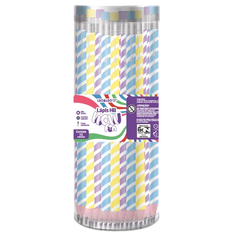 POTE COM 72 LÁPIS GRAFITE HB WOW FUN COM BORRACHA / LEO&LEO / MATERIAL ESCOLAR