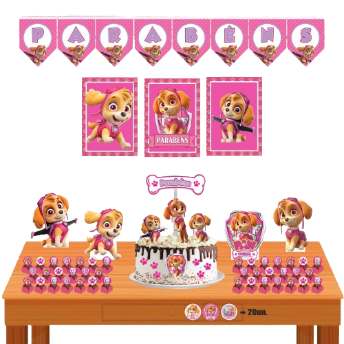 Kit Festa Skye Paw Patrol Decoração Completa 80 Pçs Parabéns em Oferta na Shopee