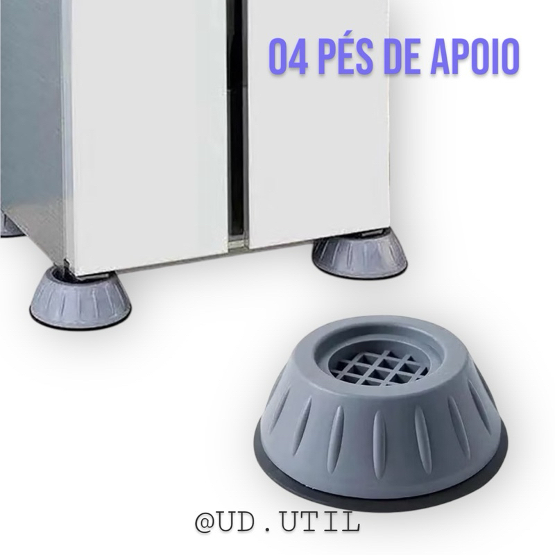 Kit 04 Peças Pé Apoio Nivelador Anti-Ruído para  Móveis Máquina de Lavar, Lava e Seca e Eletrodomésticos