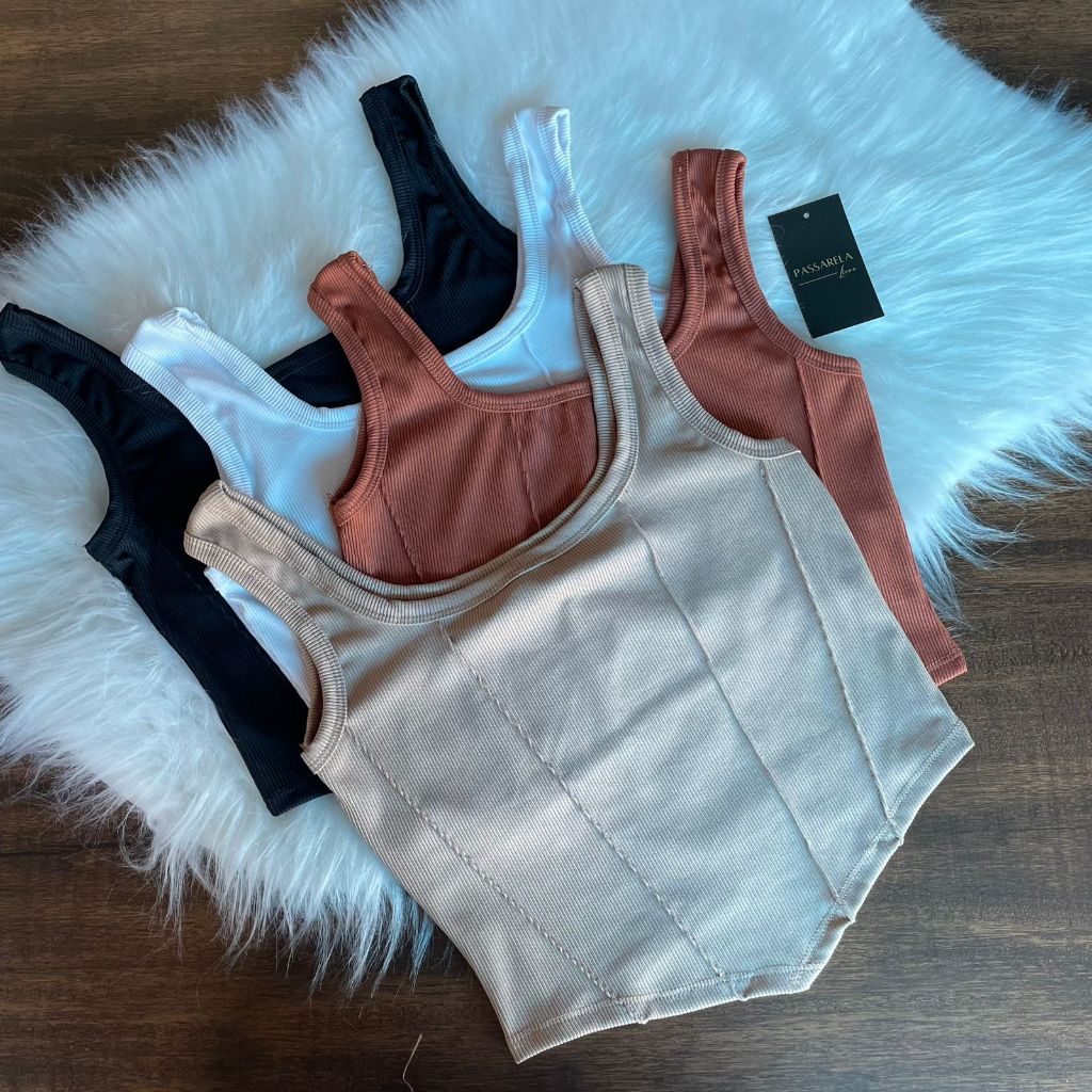 Cropped Feminino Regata Modelo Corselet com Bico Alça Larga Moda Tecido Canelado Envio em 24 Horas