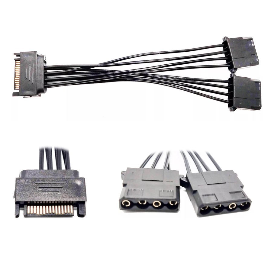 Cabo Adaptador  em Y 1 Sata Macho Para 2 Ide Molex Fêmea 5v 12v em Oferta na Shopee