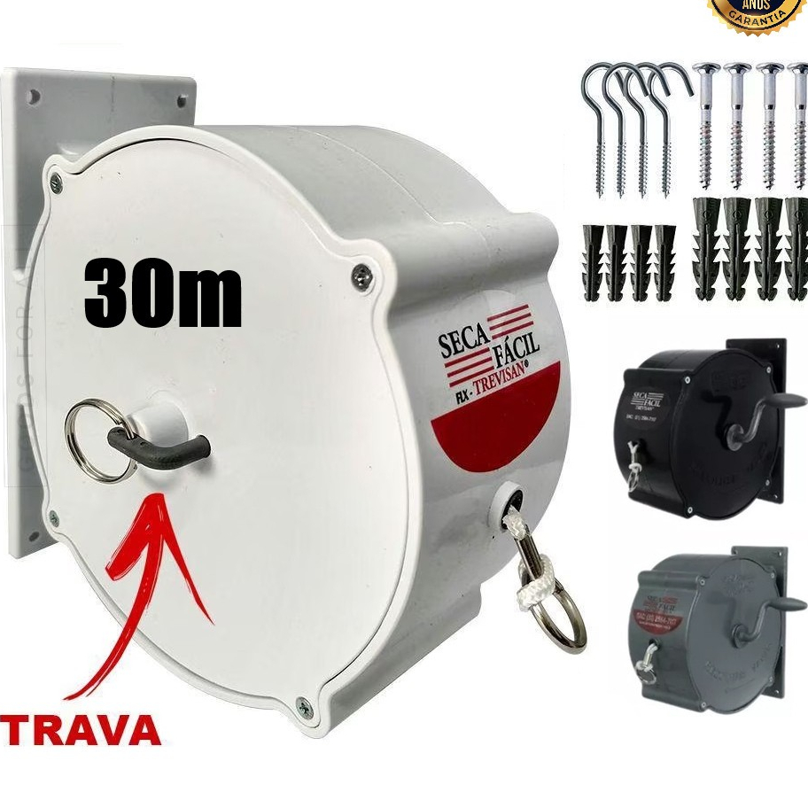 Varal Recolhível Seca Fácil Branco 30mts Retrátil