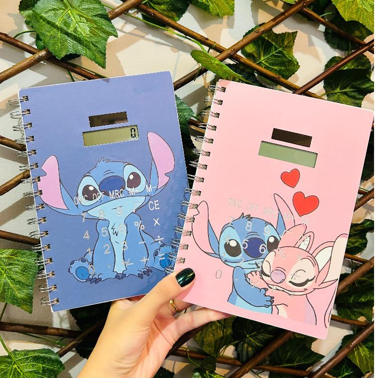 Caderno Stitch Com Calculadora Solar Papelaria Fofa Kawaii Lilo e Stitch Filme Desenho Animado