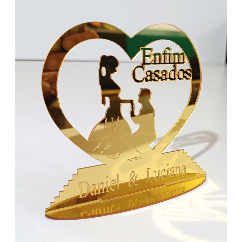 Topo de bolo acrílico lembrancinha de casamento cores varias em Oferta na Shopee