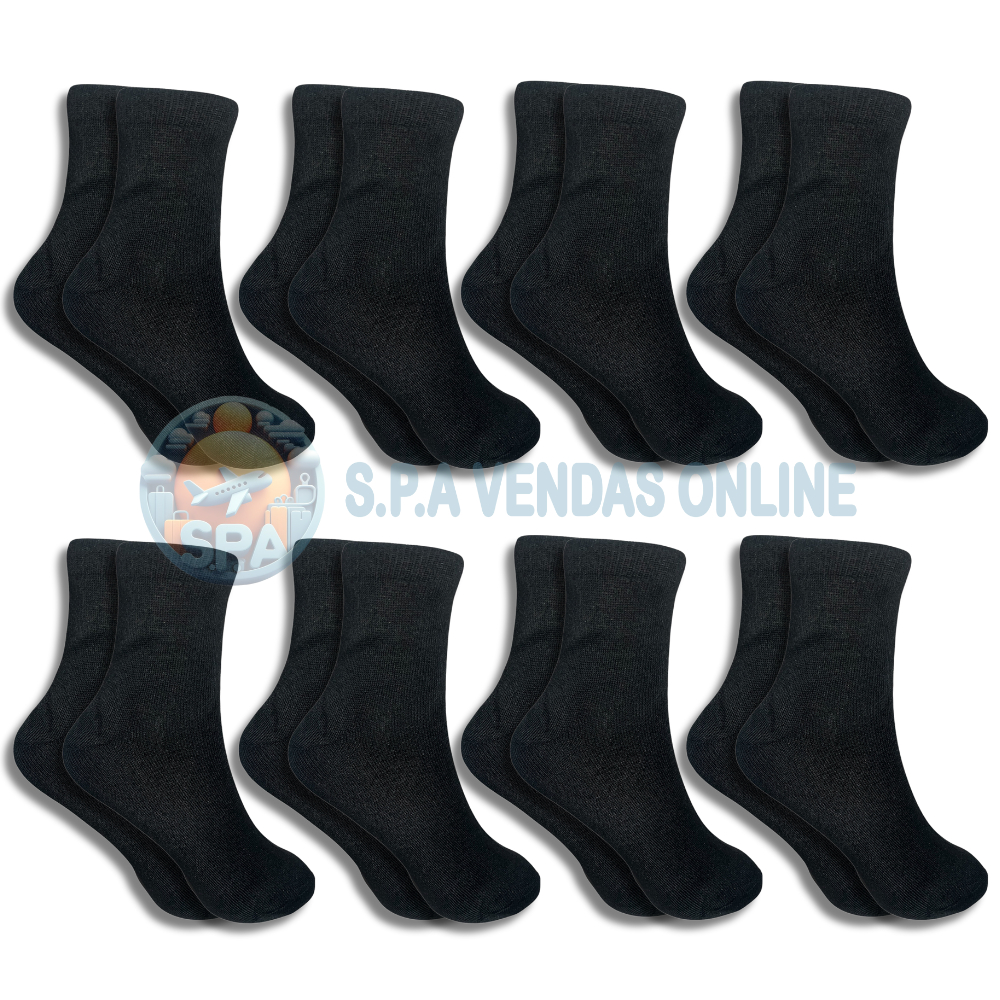 Kit de 3 a 24 Pares Meia de Cano MÉDIO PRETA com Algodão em Oferta na Shopee