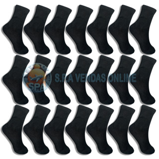 Kit com 15 Pares Meia de Cano MÉDIO PRETA com Algodão em Oferta na Shopee