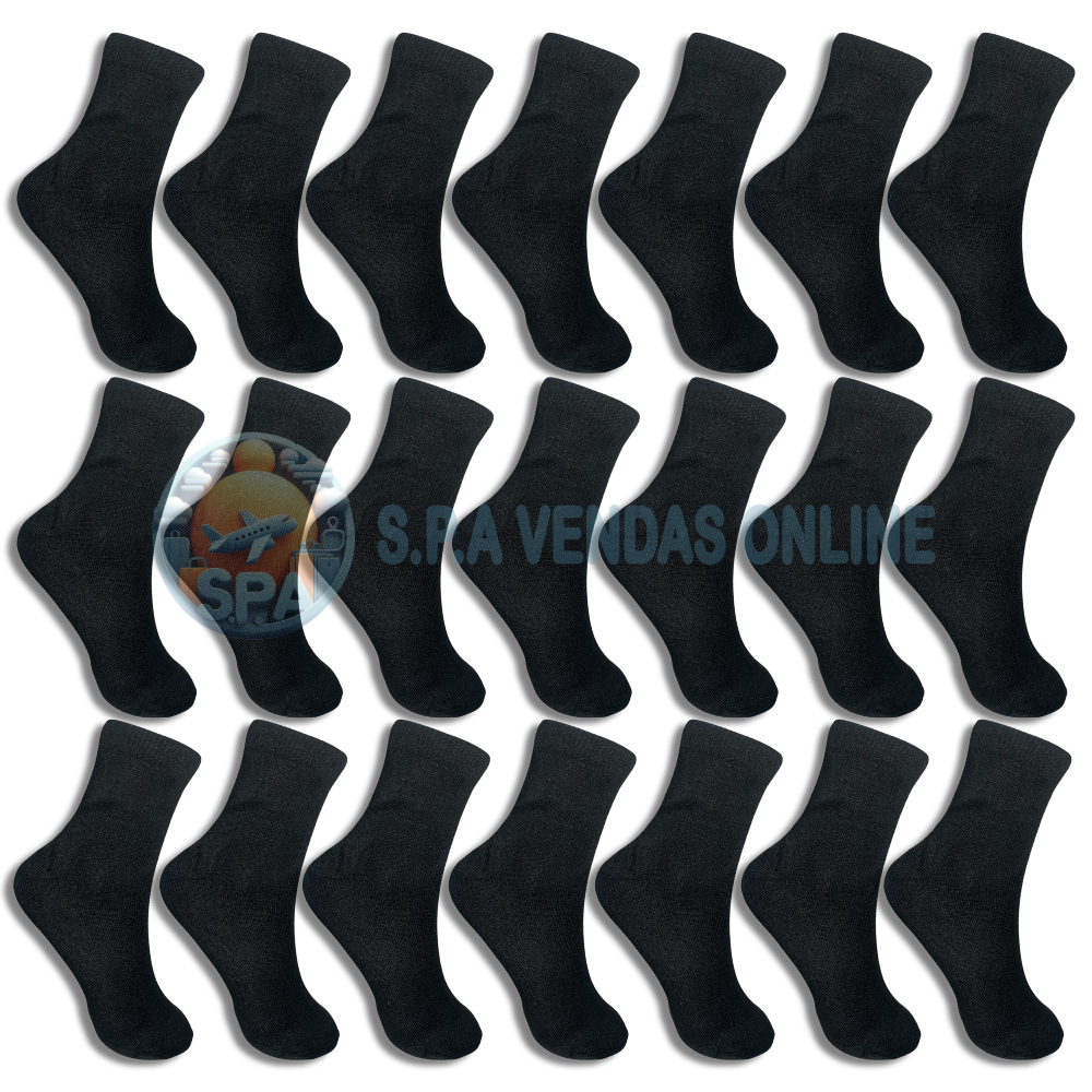 Kits de 3 a 24 Pares Meia de Cano MÉDIO PRETA com Algodão em Oferta na Shopee