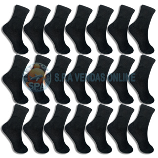 Kits de 3 a 24 Pares Meia de Cano MÉDIO PRETA com Algodão em Oferta na Shopee