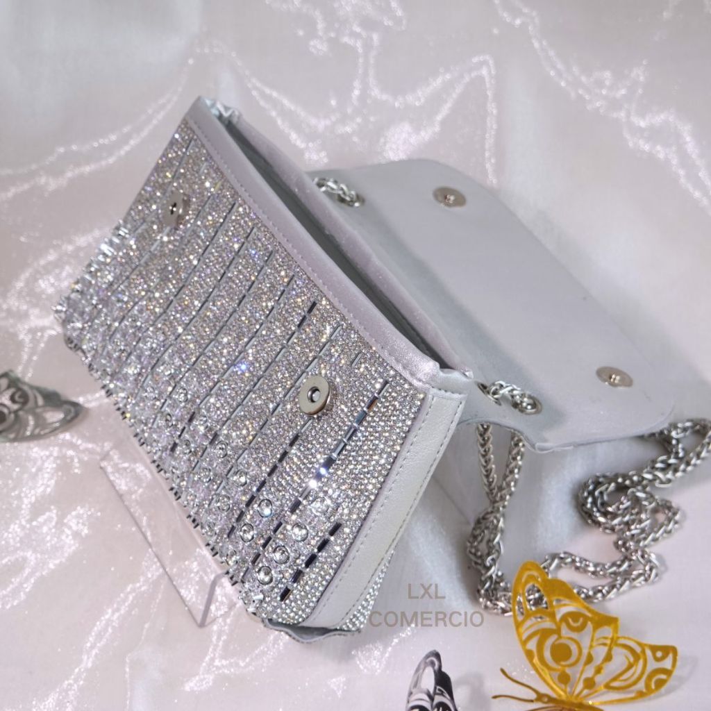 Detalhes do Bolsa de Mão Luxuosa com Cristais - Bolsa de Festa com Corrente e Design Brilhante 188-20