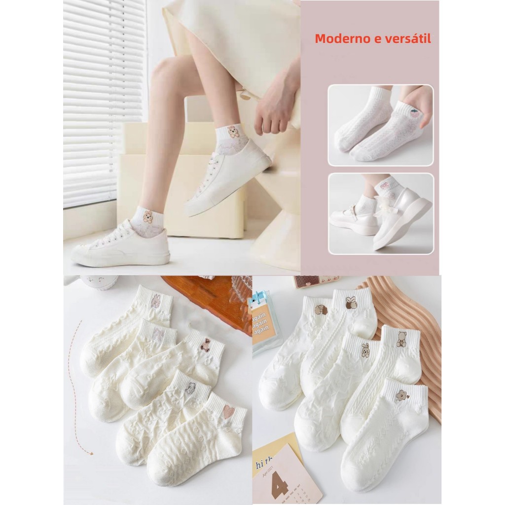 3/6/12 pares de meias brancas de algodão modernas e versáteis para mulher tamanho 35-40 em Oferta na Shopee