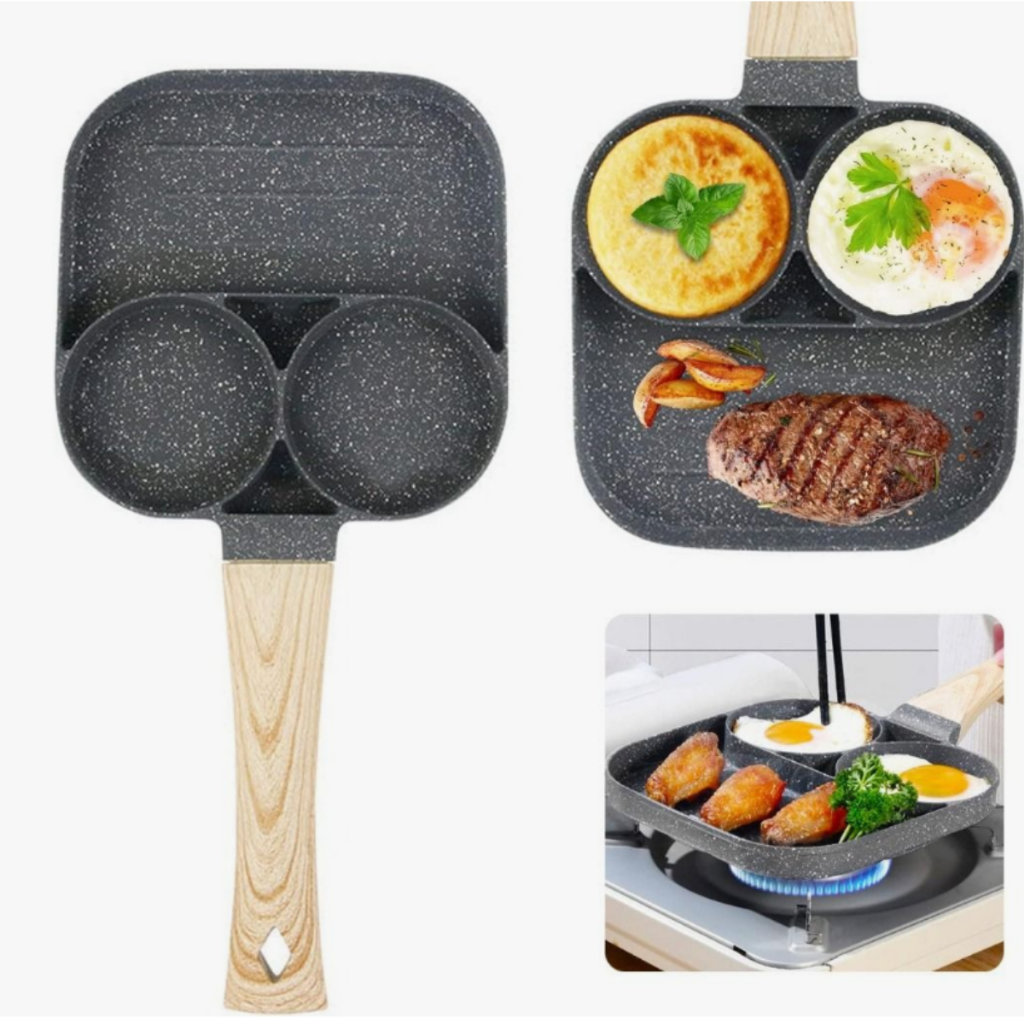 Frigideira Multifuncional 3 em 1 Antiaderente Ovo Omeleteira Hambúrguer Com Divisórias