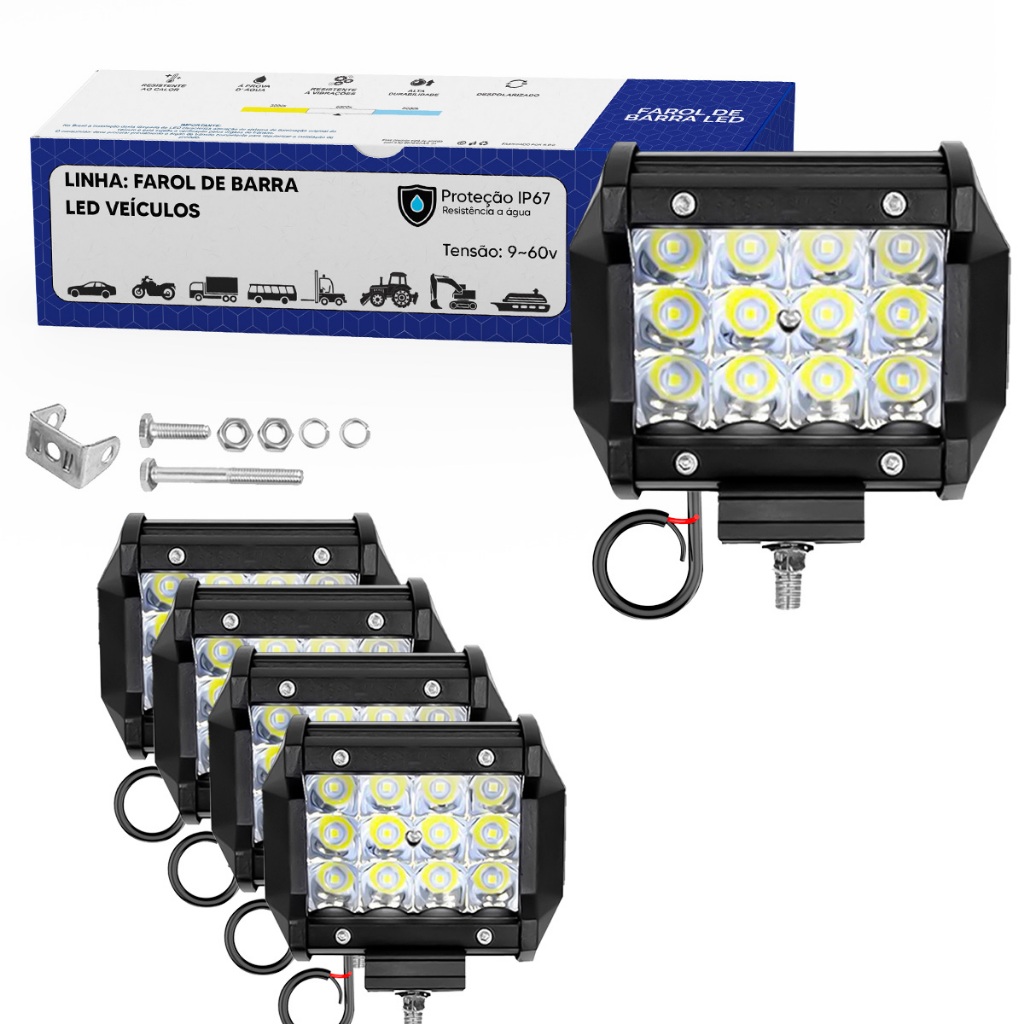 kit 4 Luminaria Farol 36w 12L Cor Da Carcaça Preto Cor Da Luz Branco-frio 12v 24v Bivolt em Oferta na Shopee