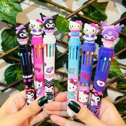 Caneta Kuromi 10 Cores Esferográfica Papelaria Fofa Kawaii Desenho Animado Escola Aulas